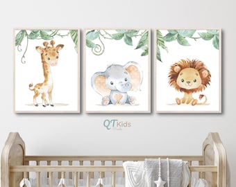 Safari-kwekerijafdrukken, jungledieren afdrukbare muurkunst, decor wilde en gratis kinderspeelkamer, set van 3 boho-kwekerijafdrukken, DIGITALE DOWNLOAD