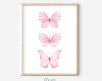 Butterfly Wall Art, Girl Nursery Printable Wall Art, Kids Room Wall Art, Girl Room Art Prints, Pink Butterfly Printable Art DIGITAL DOWNLOAD