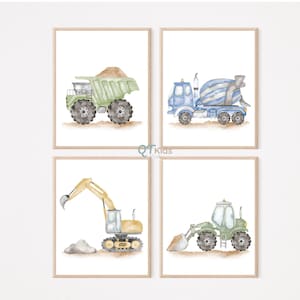 Construction Truck Prints, Transport Vehicles, Boy Room Wall Art, Playroom Transportation Decor, Set of 4 Nursery Prints, DIGITAL DOWNLOAD