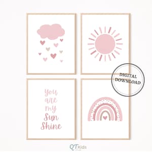 You Are My Sunshine Drucke, Mädchen Kinderzimmer Poster, Rosa MädchenZimmer Dekor, Boho Regenbogen Druck, Sonnenschein Poster DIGITAL DOWNLOAD