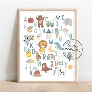 Cartel ABC, impresión del alfabeto, arte de pared imprimible de la habitación de los niños, cartel de aprendizaje, aula Montessori, escuela en casa imprimible, DESCARGA DIGITAL