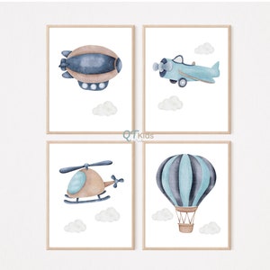Airplane Nursery Prints, Toddler Transport Vehicles, Boy Playroom Decor, Blue Air Transport Wall Art Prints, DIGITAL DOWNLOAD