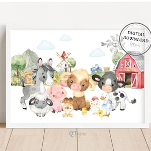 Bauernhof Kinderzimmer Poster, Bauernhof Tiere druckbare Wandkunst, Kinder Spielzimmer Dekor, Scheune Hof Tiere Poster, Traktor Kuh Schwein Schaf, DIGITAL DOWNLOAD