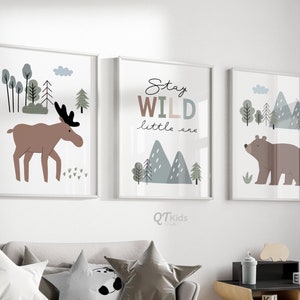 Woodland Nursery Prints, Forest Animal Printable Wall Art, Woodland Playroom Decor, Boho Nursery Prints, Scandinavian Decor DIGITAL DOWNLOAD