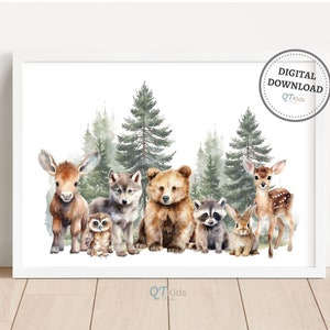 Wald Tier Druck, Junge Kinderzimmer druckbare Wandkunst, Waldtier Kinderzimmer Dekor, horizontale Wald Tierdruck, DIGITALER DOWNLOAD