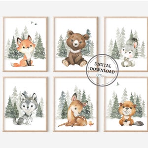 Woodland Nursery Prints, Forest Animal Nursery Wall Art, Woodland Playroom Decor, Kids Room Woodland Animal Wall Art, DIGITAL DOWNLOAD