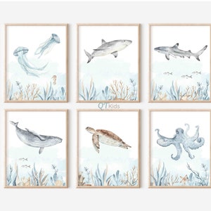 Seetier Poster, Meerestier Poster, Junge Kinderzimmer Drucke, Unter dem Meer druckbare Wandkunst, Spielzimmer Drucke, DIGITAL DOWNLOAD