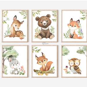 Woodland Nursery Prints, Forest Animal Printable Wall Art, Woodland Kids Room Decor, Playroom Posters, Baby Animal Prints, DIGITAL DOWNLOAD