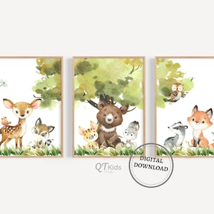 3er Set Waldtiere, Waldtiere Poster, Baby Tier Poster, 3er Set Waldtiere, Baby Tiere, DIGITALER DOWNLOAD