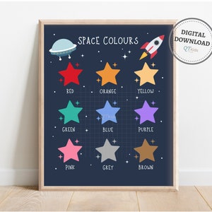 Impresión de colores espaciales, arte de pared imprimible para sala de juegos para niños pequeños, póster de guardería, decoración de escuela en el hogar Montessori, póster de aprendizaje, DESCARGA DIGITAL