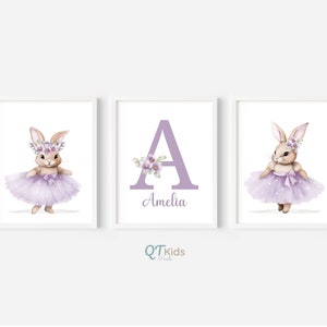 Personalized Ballerina Bunny Nursery Prints, Custom Baby Name Prints, Girl Room Printable Wall Art, Purple Nursery Decor, DIGITAL DOWNLOAD