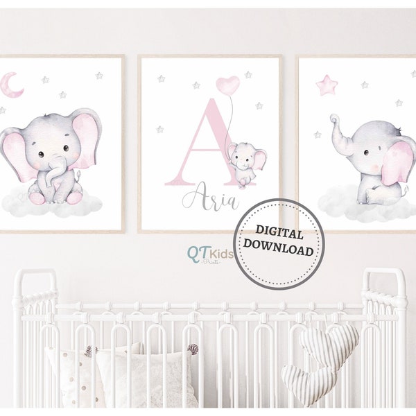Baby Elephant Baby Girl Nursery Prints Etsy