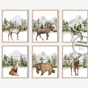 Wald Tier Drucke, druckbare Wand Kunst, Wald Tier Kinderzimmer Dekor, Aquarell Bär Hirsch Fuchs Drucke, DIGITAL DOWNLOAD