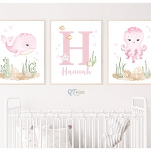 Personalized Under the Sea Nursery Prints, Custom Baby Name Ocean Sea Animal Posters, Girl Nursery Ocean Nautical Decor, DIGITAL DOWNLOAD