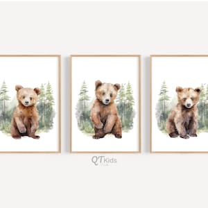 Woodland Nursery Prints, Brown Bear Printable Wall Art, Woodland Playroom Decor, Boy Nursery Prints, Baby Animal Wall Art, DIGITAL DOWNLOAD