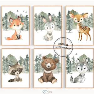 Estampados de animales del bosque, arte de pared para guardería con animales del bosque, decoración de sala de juegos con temática del bosque, estampados para guardería de niños, arte de pared con animales para bebés, DESCARGA DIGITAL
