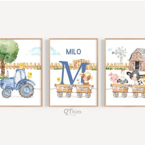 Farm Animal Prints, Personalized Boy Nursery Playroom Printable Wall Art, Farmyard Baby Room Decor, Farm Theme Nursery, DIGITAL DOWNLOAD