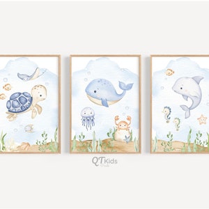 Estampados de animales marinos, Arte de pared de vivero bajo el mar, Impresiones de vivero de niños, Decoración de vivero oceánico, Impresiones de habitaciones náuticas para niños, DESCARGA DIGITAL
