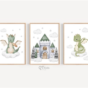 Drachen-Kinderzimmer-Drucke, Jungenzimmer-Wandkunst, Märchen-Spielzimmer-Dekor, Baby-Drachen-Kinderzimmer-Wandkunst, grüne Drachen-Poster, DIGITALER DOWNLOAD
