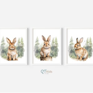 Woodland Nursery Prints, Brown Bunny Printable Wall Art, Woodland Playroom, Gender Neutral Baby Animal Nursery Prints, DIGITAL DOWNLOAD