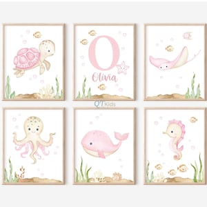 "Unter dem Meer Kinderzimmer Drucke, Benutzerdefinierte Baby Name Ozean Meerestier Poster, Mädchen Kinderzimmer Ozean Nautisches Dekor, DIGITALER DOWNLOAD."
