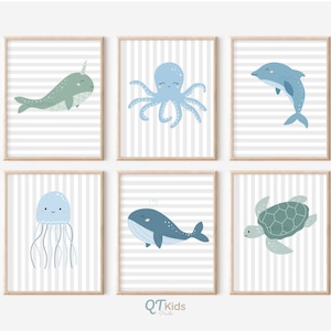 Meerestiere Prints, Unter dem Meer Kinderzimmer Wanddeko, Meerestiere druckbare Wandkunst, Junge Kinderzimmer Ozean Dekor, DIGITALER DOWNLOAD