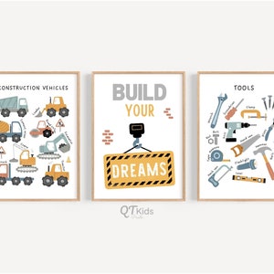 Construction Prints, Tools Trucks Build Your Dreams, Toddler Playroom Decor, Montessori Home School Educational Posters, DIGITAL DOWNLOAD