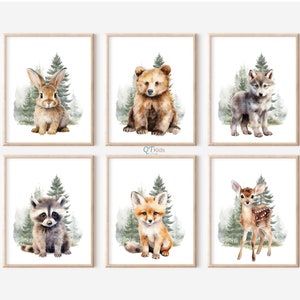 Waldtiere, Druckbare Wandbilder, Waldtiere, Aquarell Bären Reh Fuchs Drucke, DIGITALER DOWNLOAD
