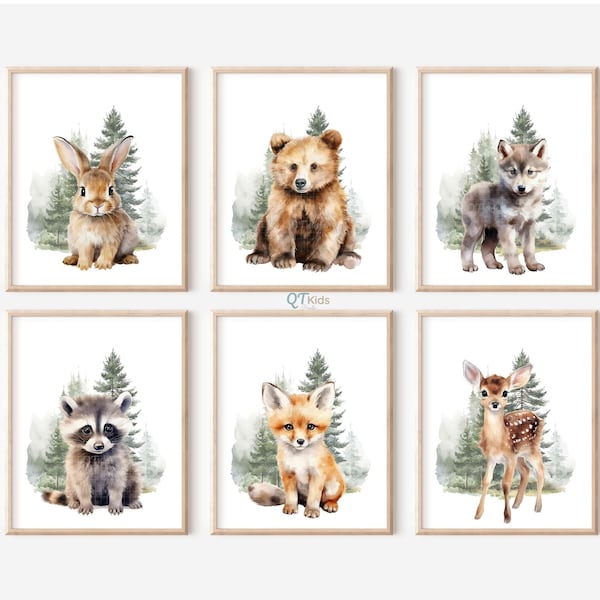 Woodland Animal Prints, Boy Nursery Printable Wall Art, Forest Animal Nursery Decor, Aquarel Bear Deer Fox Prints, DIGITALE DOWNLOAD
