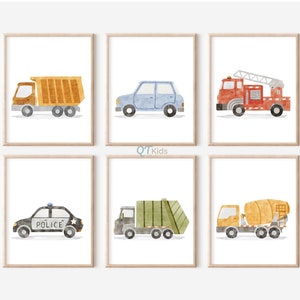 Transport Nursery Prints, Boy Room Wall Art, Boy Nursery Cars Decor, Cars Trucks Bus Vehicles Playroom Set of 6 Posters, DIGITAL DOWNLOAD