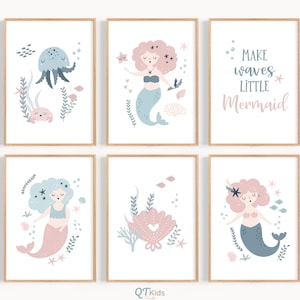 Mermaid Prints for Girls Room, Under the Sea Girl Nursery Printable Wall Art, Mermaid Nursery Decor, Playroom Prints, DIGITAL DOWNLOAD