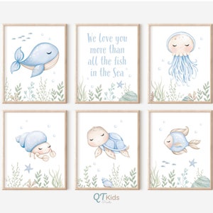 Unter dem Meer Kinderzimmer Drucke, Junge Kinderzimmer Drucke, Blauer Ozean Kinderzimmer Dekor, Meerestiere Poster, Nautische Kinderzimmer Drucke, DIGITAL DOWNLOAD