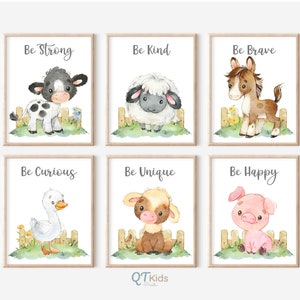 Impresiones de animales de granja, arte de pared imprimible de vivero de granja, decoración de granja de habitación para niños, juego de carteles de granja de 6, impresiones de animales de granero DESCARGA DIGITAL