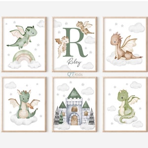 Personalisierte Drachen Kinderzimmer Drucke, Jungen Name Zimmerwand Kunst, Märchen Spielzimmer Dekor, Baby Kinderzimmer Baby Drachen Poster, DIGITAL DOWNLOAD
