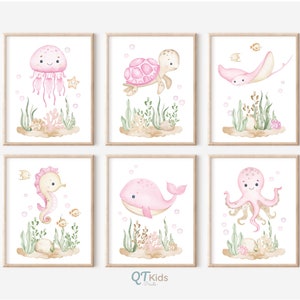 Under the Sea Nursery Prints, Sea Animal Wall Art, Girl Nursery Ocean Prints, Nautical Watercolour Sea Animal Posters, DIGITAL DOWNLOAD