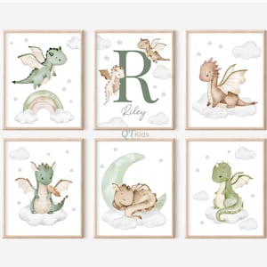 Láminas personalizadas de dragón para guardería, arte mural personalizado con nombre de niño, decoración de sala de juegos con dragón, pósteres de dragón para habitación infantil, descarga digital