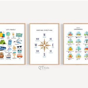 World Travel, Country Landmarks, Kids Educational Prints, Montessori Classroom, Toddler Home School Learning Posters, DIGITAL DOWNLOAD