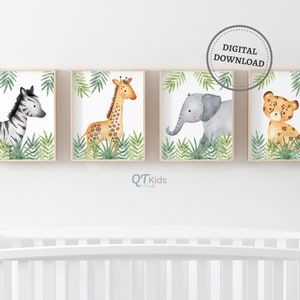Safari Animals Prints, Safari Nursery Prints, Jungle Kids Room Decor, Elephant Giraffe Zebra Cheetah Kids Room Wall Art, DIGITAL DOWNLOAD