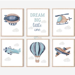 Air Transport Nursery Prints, Airplane Boy Room Wall Art, Dream Big Little One, Toddler Playroom Decor, Set of 6 Prints, DIGITAL DOWNLOAD