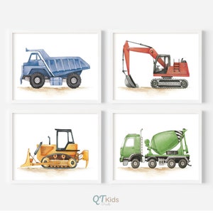 Construction Truck Prints, Truck Vehicle Printable Wall Art, Playroom Decor Excavator Mixer Bulldozer Dump Truck Posters, DIGITAL DOWNLOAD