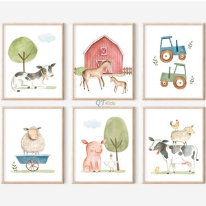 Láminas de animales de granja, arte de pared imprimible para guardería de granja, decoración de granja para habitación de niños, juego de 6 carteles de granja, láminas de animales de granero DESCARGA DIGITAL