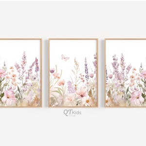 Floral Nursery Prints, Girl Room Wall Art, Light Purple Pink Flowers, Watercolour Floral Bouquets, Wildflowers Prints, DIGITAL DOWNLOAD