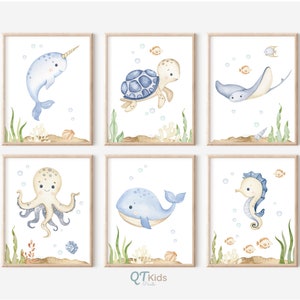 Unter dem Meer Druck, Meerestiere Wandkunst, Drucke für Junge, Blaues Meer, Kinderzimmer Poster, Drucke für Jungen, DIGITALER DOWNLOAD