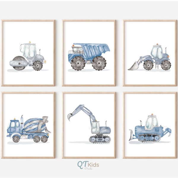 Construction Trucks Prints, Construction Nursery Decor, Boy Room Wall Art, Playroom Watercolour Truck Vehicles Posters, DIGITAL DOWNLOAD