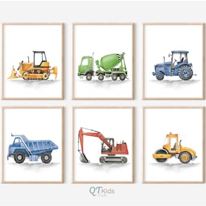 Impressões de caminhões de construção em aquarela, decoração de berçário de construção, arte de parede para quarto de menino, pôsteres de caminhões para sala de jogos, DOWNLOAD DIGITAL