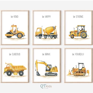 Construction Trucks Nursery Prints, Boy Room Construction Truck Wall Art, Playroom Decor, Watercolor Truck Vehicles Posters DIGITAL DOWNLOAD
