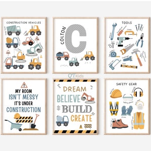 Impresiones de construcción personalizadas, sala de juegos para niños pequeños, camiones de herramientas construyen tus sueños, carteles de aprendizaje escolar Montessori, DESCARGA DIGITAL