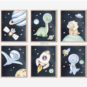 Space Dinosaur Prints, Boy Room Nursery Printable Wall Art, Dino Playroom Decor, Set of 6 Watercolour Dinosaur Posters, DIGITAL DOWNLOAD