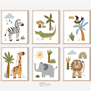 Safari Nursery Prints, Safari Animal Printable Wall Art Set of 6, Kids Playroom Decor, Boho Nursery Jungle Animal Prints, DIGITAL DOWNLOAD