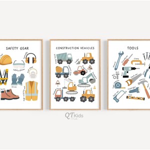 Bau Kinderzimmer Drucke, Kleinkind Jungen Spielzimmer Dekor, Lastwagen Werkzeuge Sicherheit, Montessori Hausschule Lernposter, DIGITALER DOWNLOAD